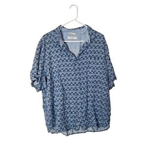 Tommy Baham Blue Tropical Hawaiian Beach‎ Short Sleeve Polo Shirt Men's Size 2XL